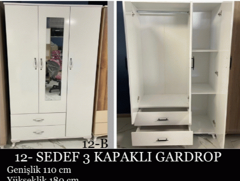 Sedef 3 Kapaklı Gardrop